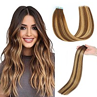 Evala Tape In Hair Extensions Human Hair Chocolate Brown To Dark Blonde T4P274 20Pcs 50G Remy Human Hair Extensions Tape In B