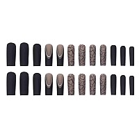 Foccna Black Press On Nails Long Love Design Extra Long Clear Fake Nails Square Acrylic False Nailsartificial Nails For Women