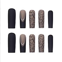 Foccna Black Press On Nails Long Love Design Extra Long Clear Fake Nails Square Acrylic False Nailsartificial Nails For Women