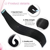 Evala Tape In Hair Extensions Human Hair Black Remy Hair Extensions 1 Jet Black Hair Extensions 20Pcs 50G Straight Tape In Hair