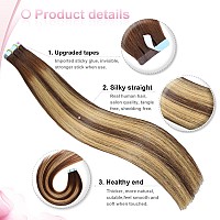 Evala Tape In Hair Extensions Human Hair Chocolate Brown To Dark Blonde T4P274 20Pcs 40G Remy Human Hair Extensions Tape In B