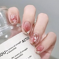 24 Pcs Acrylic Press On Nails Short Glossy Flower Fake Nails Cute False Nails With Nail Glue On Nails For Women Cute Flower