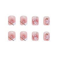 24 Pcs Acrylic Press On Nails Short Glossy Flower Fake Nails Cute False Nails With Nail Glue On Nails For Women Cute Flower