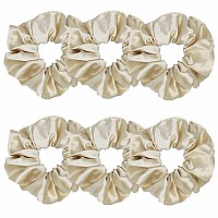 6 Pcs Satin Silk Scrunchies Soft Hair Ties Bows Elastics And Ponytail Holders For Women And Girls 43 Inch Light Gold