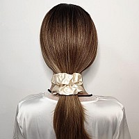 6 Pcs Satin Silk Scrunchies Soft Hair Ties Bows Elastics And Ponytail Holders For Women And Girls 43 Inch Light Gold