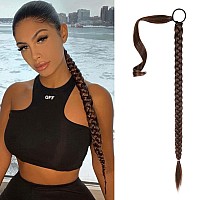 Seikea Upgraded Long Braid Ponytail Extension With Elastic Tie Straight Sleek Wrap Around Braid Hair Extensions Ponytail Dark Br