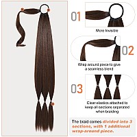 Seikea Upgraded Long Braid Ponytail Extension With Elastic Tie Straight Sleek Wrap Around Braid Hair Extensions Ponytail Dark Br