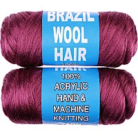 Ruiyok 2Pcs Brazilian Wool Hair Yarn For Braids Acrylic Hand Knitting Yarn For Hair Braiding Hair Extension Faux Locs African Cr