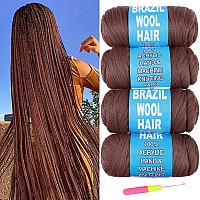 Ruiyok 4Pcs Brown Brazilian Wool Hair For Braids Acrylic Hand Knitting Yarn For Hair Braiding Hair Extension Faux Locs African C