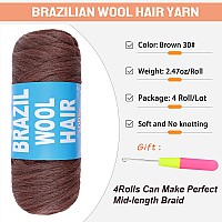 Ruiyok 4Pcs Brown Brazilian Wool Hair For Braids Acrylic Hand Knitting Yarn For Hair Braiding Hair Extension Faux Locs African C