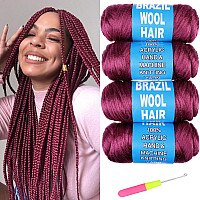 Ruiyok 4 Pcs Brazilian Wool Hair For Braids Acrylic Hand Knitting Wool Yarn For Faux Locs Crochet Hair African Crochet Box Braid