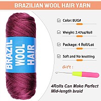 Ruiyok 4 Pcs Brazilian Wool Hair For Braids Acrylic Hand Knitting Wool Yarn For Faux Locs Crochet Hair African Crochet Box Braid