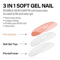 Aillsa Jelly Press On Nails Short Squoval 180 Pcs Soft Gel False Nail Tips Natural Fit 3 In 1 Precolored French Nails Nude Pin