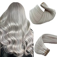 Sew In Hair Extensions Real Human Hair 18 Inch 100 Gram Sew In Weft Hair Extensions Human Hair Weave Bundles Platinum Silver Sea