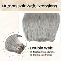 Sew In Hair Extensions Real Human Hair 18 Inch 100 Gram Sew In Weft Hair Extensions Human Hair Weave Bundles Platinum Silver Sea