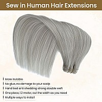 Sew In Hair Extensions Real Human Hair 18 Inch 100 Gram Sew In Weft Hair Extensions Human Hair Weave Bundles Platinum Silver Sea