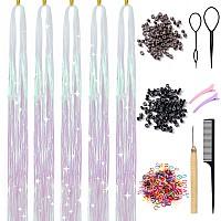 Aifihiyi Hair Tinsel Kit With Tools Tinsel Hair Extensions Fairy Hair Tinsel Kit Heat Resistant Sparkling Shiny Glitter Hair Ex