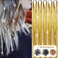 Aifihiyi Hair Tinsel Kit With Tools Gold Tinsel Hair Extensions Fairy Hair Tinsel Kit Heat Resistant Sparkling Glitter Hair Ext