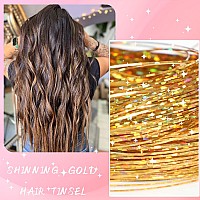 Aifihiyi Hair Tinsel Kit With Tools Gold Tinsel Hair Extensions Fairy Hair Tinsel Kit Heat Resistant Sparkling Glitter Hair Ext