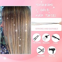 Aifihiyi Hair Tinsel Kit With Tools Gold Tinsel Hair Extensions Fairy Hair Tinsel Kit Heat Resistant Sparkling Glitter Hair Ext