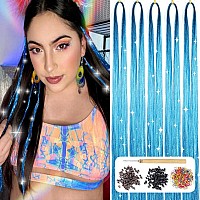 Aifihiyi Hair Tinsel Kit With Tools Blue Tinsel Hair Extensions Fairy Hair Tinsel Heat Resistant Sparkling Shinny Glitter Hair