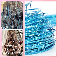 Aifihiyi Hair Tinsel Kit With Tools Blue Tinsel Hair Extensions Fairy Hair Tinsel Heat Resistant Sparkling Shinny Glitter Hair