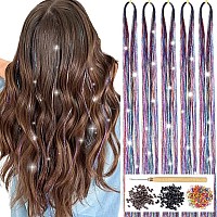 Aifihiyi Hair Tinsel Kit With Tools 48 Inch 1200 Strands Colorful Tinsel Hair Extensions Fairy Hair Tinsel Kit Heat Resistant