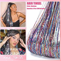 Aifihiyi Hair Tinsel Kit With Tools 48 Inch 1200 Strands Colorful Tinsel Hair Extensions Fairy Hair Tinsel Kit Heat Resistant