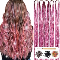 Aifihiyi Pink Hair Tinsel Kit With Tools Tinsel Hair Extensions Fairy Hair Tinsel Kit Heat Resistant Sparkling Shinny Glitter H