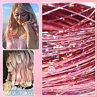 Aifihiyi Pink Hair Tinsel Kit With Tools Tinsel Hair Extensions Fairy Hair Tinsel Kit Heat Resistant Sparkling Shinny Glitter H