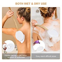 Lotion Applicator for Back Professional Wooden Long Handle Shower Back Scrubber Brush with Replacement Heads for Home Men Women