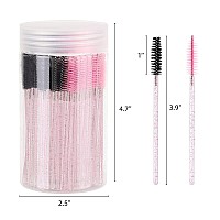 100 Pcs Disposable Mascara Wands Crystal Eyebrow Spoolies Brush For Eyelash Extensions Lash Brushes With Container Pink Stick