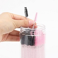 100 Pcs Disposable Mascara Wands Crystal Eyebrow Spoolies Brush For Eyelash Extensions Lash Brushes With Container Pink Stick