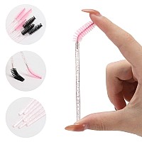 100 Pcs Disposable Mascara Wands Crystal Eyebrow Spoolies Brush For Eyelash Extensions Lash Brushes With Container Pink Stick