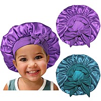 Satin Silk Bonnet Hair Cap 2Pcs Bonnets For Kids With Elastic Tie Band Adjustable Straps For Sleeping Sleep Comfortable Stret