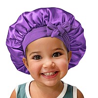 Satin Silk Bonnet Hair Cap 2Pcs Bonnets For Kids With Elastic Tie Band Adjustable Straps For Sleeping Sleep Comfortable Stret