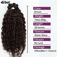 D But Synthetic Hair 8 Bundles With Simple Closure Water Wave High Temperature Fiber Wavy Hair Weave 9Pcs 20 Inches 240G Brown