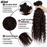 D But Synthetic Hair 8 Bundles With Simple Closure Water Wave High Temperature Fiber Wavy Hair Weave 9Pcs 20 Inches 240G Brown