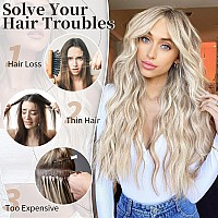 Alxnan Clip In Long Wavy Synthetic Hair Extension 20 Inch Ash Blonde Mix Highlights 4Pcs Thick Hairpieces Fiber Double Weft Hair