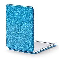 Omiro Compact Mirror Glitter Pu Leather 1X3X Magnification Ultra Portable For Purses 24 W X 34 L Blue