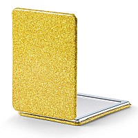 Omiro Compact Mirror Glitter Pu Leather 1X3X Magnification Ultra Portable For Purses 24 W X 34 L Gold