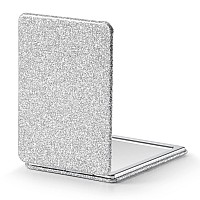 Omiro Compact Mirror Glitter Pu Leather 1X3X Magnification Ultra Portable For Purses 24 W X 34 L Silver