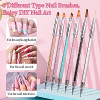 Yokilly Acrylic Nail Art Brush Set 6 Pcs Doublesided Nail Polish Brush 4Pcs Crystal Dappen Dish For Acrylic Nails Nail Line