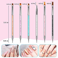 Yokilly Acrylic Nail Art Brush Set 6 Pcs Doublesided Nail Polish Brush 4Pcs Crystal Dappen Dish For Acrylic Nails Nail Line