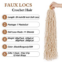 Blonde Soft Locs Crochet Hair 20 Inch 7 Packs Faux Locs Hair Extensions Wavy Goddess Hair Locs Braids Hair