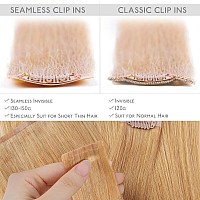 Wennalife Seamless Clip In Hair Extensions Human Hair 14 Inch 130G 7Pcs Strawberry Blonde Real Hair Extensions Clip In Human Ha