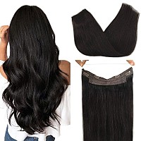 Goo Goo Wire Hair Extensions Human Hair 1B Natural Black Natural 22Inch 115G Invisible Wire Hair Extensions With Transparent