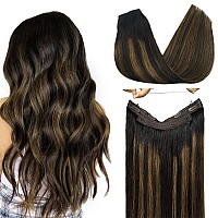 Goo Goo Wire Hair Extensions Human Hair 1B61B Natural Black With Chestnut Brown Balayage 22Inch 115G Invisible Wire Hair Ext