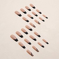 Yoyoee French Long Press On Nails Cute Fake Nails Coffin False Nails Acrylic Full Cover Black Stick On Nails For Women And Girls