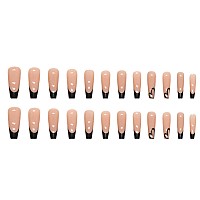 Yoyoee French Long Press On Nails Cute Fake Nails Coffin False Nails Acrylic Full Cover Black Stick On Nails For Women And Girls